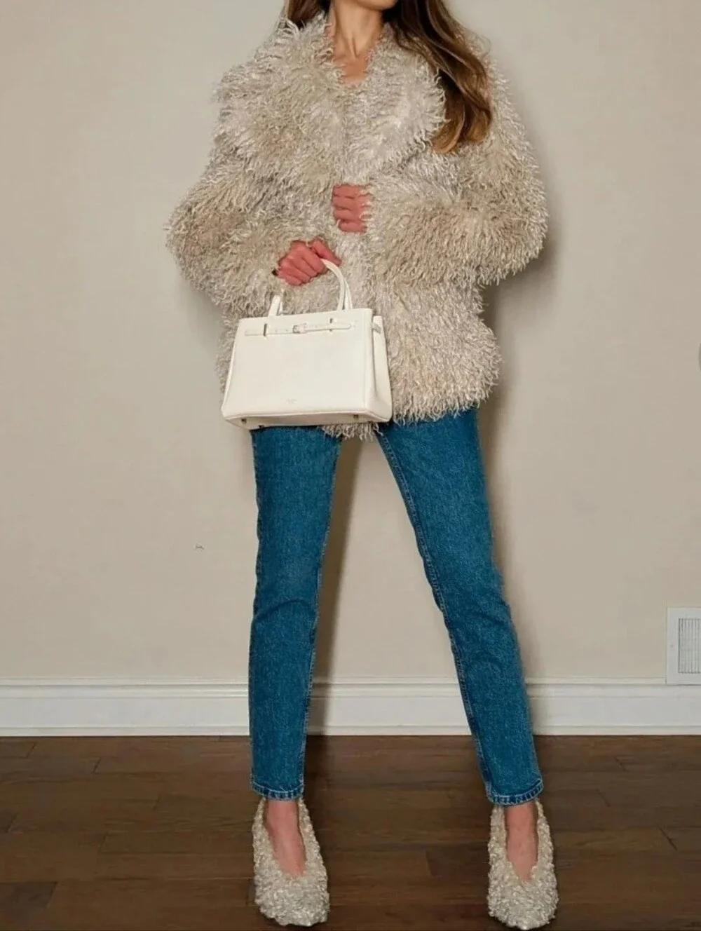 Steve Madden Faux Shearling Light Blue/Grey Pointed-Toe Stiletto Pump